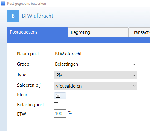Voorbeeld van BTW afdracht post