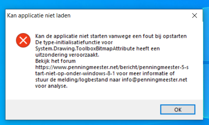 Foutmelding voorbeeld opstarten. System.Drawing.ToolboxBitmapAttribute heeft een uitzondering veroorzaakt