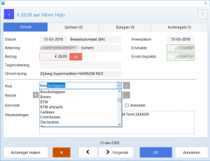 Voorbeeld van het toewijzen van een post/rubriek aan een transactie 