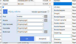 Voorbeeld van het wijzigen van een selectie van transacties