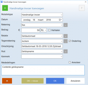 Voorbeeld handmatig (kas) transacties toevoegen