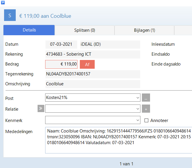 Voorbeeld transactie detailscherm