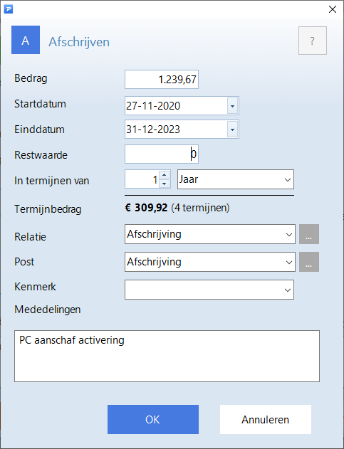 Voorbeeld afschrijven inventaris